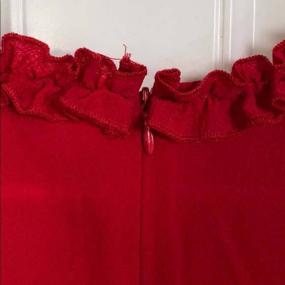 Red Ruffle Trim Sleeveless Fit and Flare Dress - Picture 6 of 6